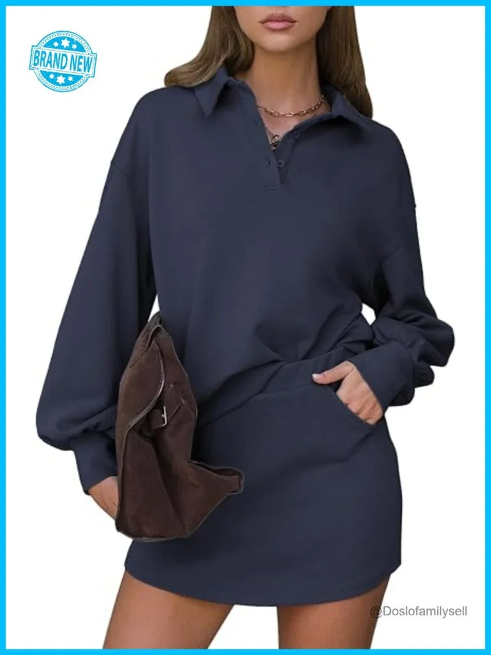 2 Piece Sets Polo Sweatshirt Skort Set Airport Long Sleeve Matching Workout Set